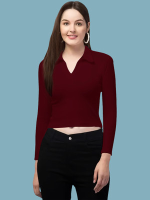 NAVYANKAA Casual Solid Women Maroon Top