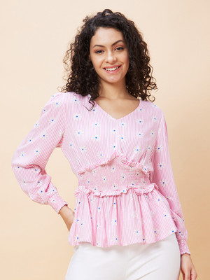Globus Casual Printed Women Pink, Blue, White Top