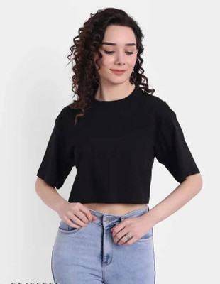 Raabta Fashion Casual Solid Women Black Top