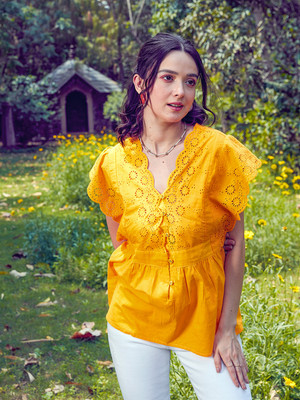 SASSAFRAS Casual Solid Women Yellow Top