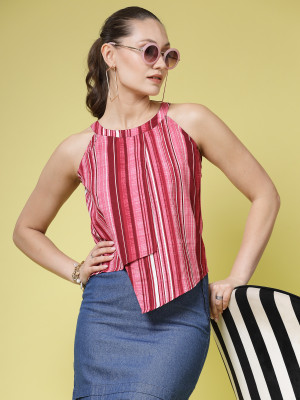 Being Naughty Casual Striped Women Pink Top