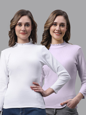 FBAR Casual Self Design Women Purple, White Top