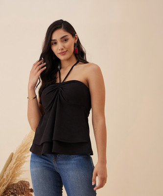 RARE Casual Solid Women Black Top
