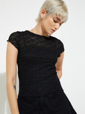 MAX Casual Self Design Women Black Top