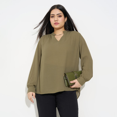 Honey Curvytude by Pantaloons Casual Self Design Women Green Top