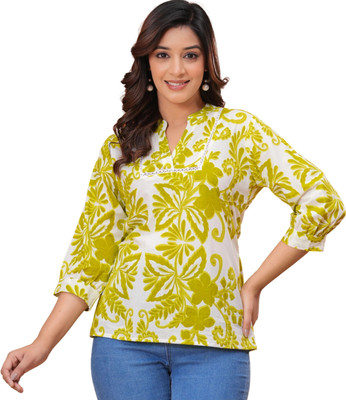 Threadflix Casual Floral Print Women Light Green Top