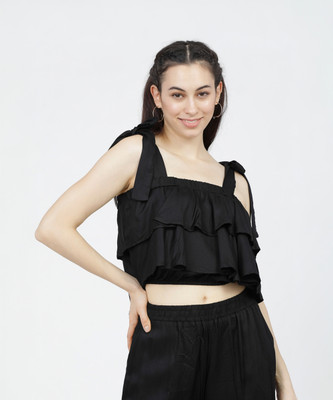 Tokyo Talkies Casual Solid Women Black Top
