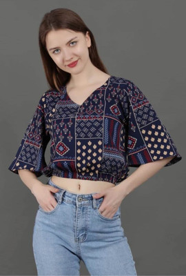 Faxmon Fashion Casual Printed Women Multicolor Top
