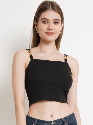 POPWINGS Casual Solid Women Black Top