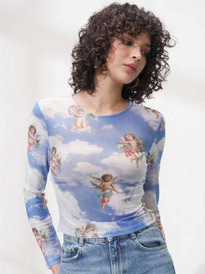 Tokyo Talkies Casual Printed Women Blue Top