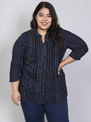 9 impression Casual Printed Women Dark Blue, White Top