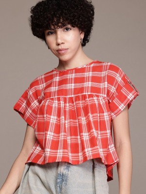 Roadster Casual Checkered Women Red Top