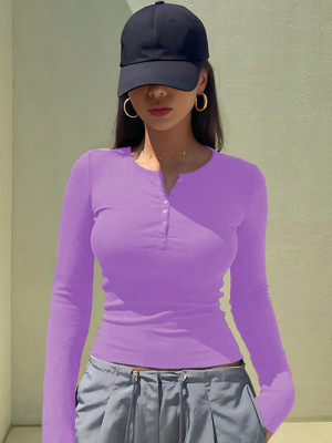 NAVYANKAA Casual Solid Women Purple Top