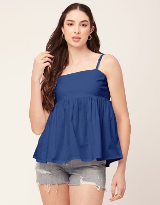 moomaya Casual Solid Women Blue Top