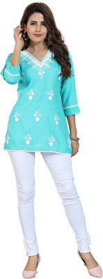 Dream & Dzire Casual Embroidered Women Light Green Top