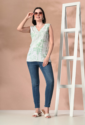 METRONAUT Casual Chevron/Zig Zag Women Green Top