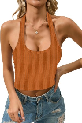 THE BLAZZE Casual Solid Women Orange Top