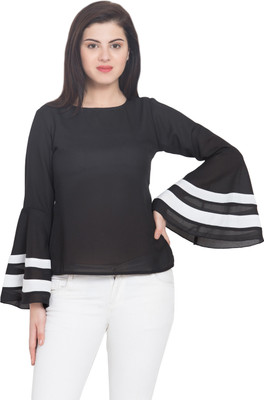 HouseOfCommon Casual Color Block Women Black Top