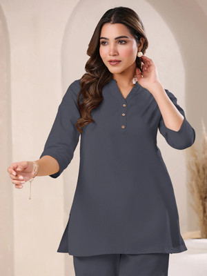 Janasya Casual Solid Women Grey Top