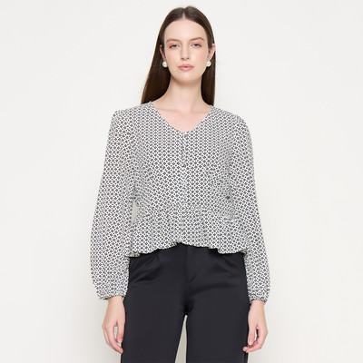 MADAME Casual Printed Women Black, White Top