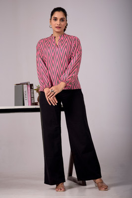 KALEE Casual Chevron/Zig Zag Women Pink Top