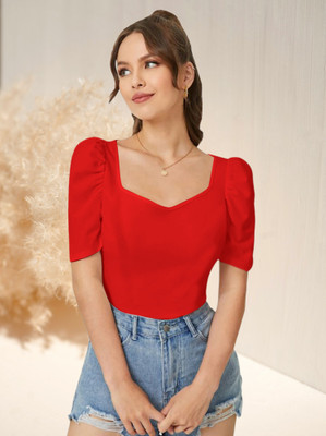 Maheshvi Casual Solid Women Red Top