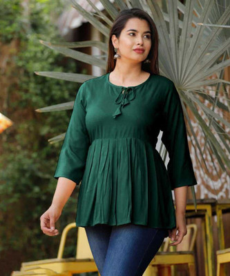 Mahira textile Party Self Design Women Green Top