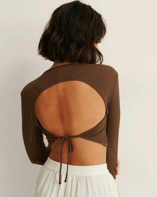 VISOFASHION Casual Solid Women Brown Top