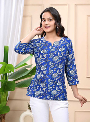 Abhilasha Casual Printed Women Blue Top