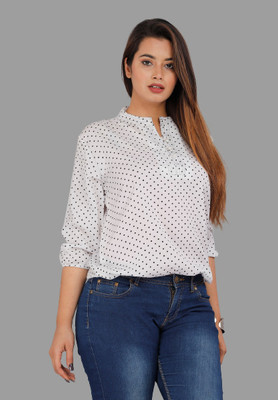 ANIHA Casual Printed Women White, Black Top