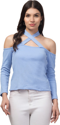 BEBOCLOTHING Casual Solid Women Light Blue Top