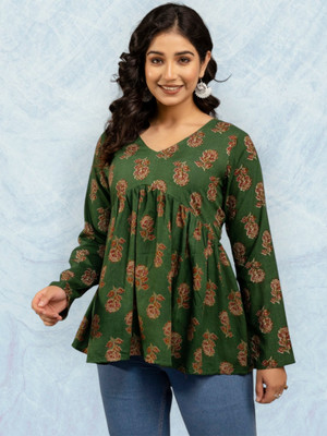 RIYA CREATIONS Casual Solid Women Green Top