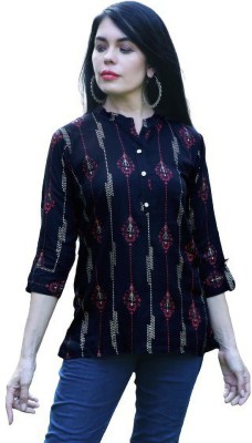 BLACK MACY Casual Printed Women Black Top