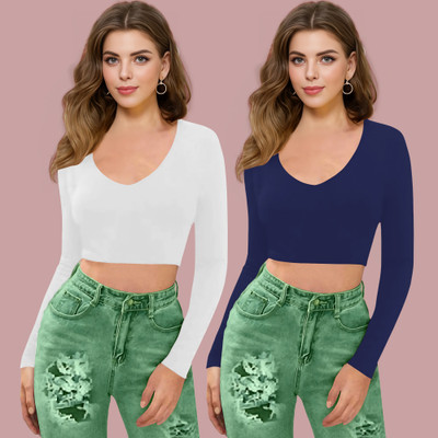 Dream Beauty Fashion Casual Self Design Women Dark Blue Top