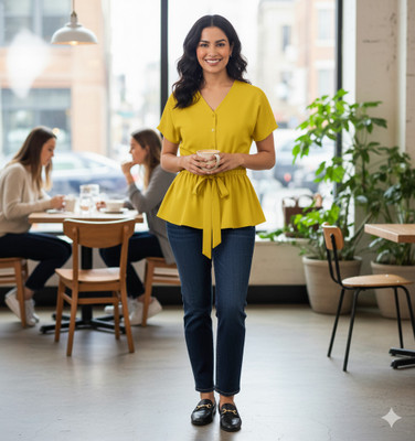 progreto Casual Floral Print Women Yellow Top