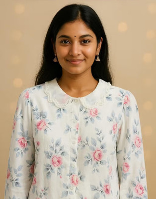 AR Production Formal Floral Print, Printed Women White Top