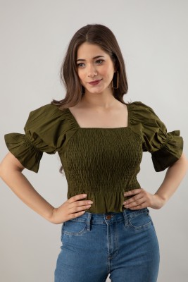 OTTAVIA Party Solid Women Dark Green Top