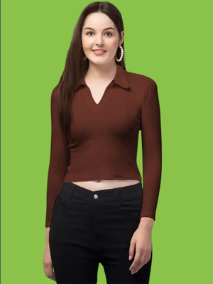 Maheshvi Casual Solid Women Brown Top
