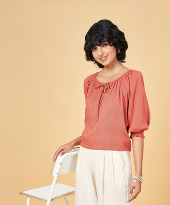 Honey By Pantaloons Casual Solid Women Orange Top