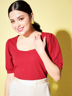 TREND ARREST Casual Solid Women Red Top