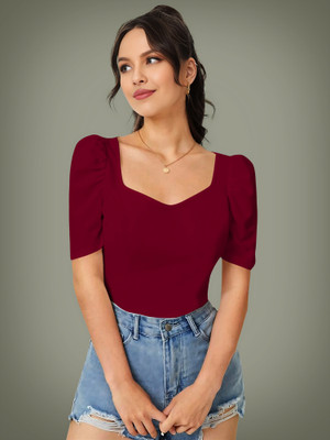 Kashonaa Casual Solid Women Maroon Top
