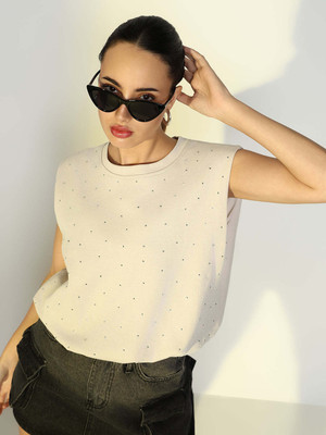 SHOWOFFFF Casual Self Design Women Beige Top