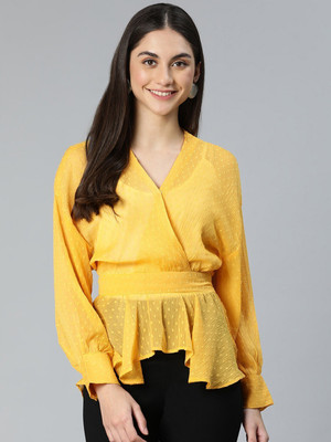 OXOLLOXO Casual Self Design Women Yellow Top