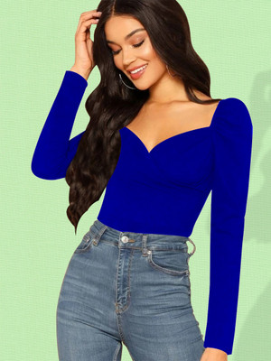 Dream Beauty Fashion Casual Solid Women Blue Top
