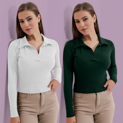 Maheshvi Casual Solid Women Green, White Top