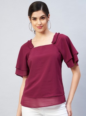 RARE Casual Solid Women Maroon Top