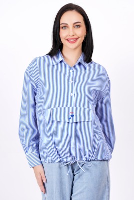 MINGLAY Casual Striped Women Dark Blue Top