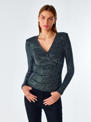 Cover Story Casual Embellished Women Silver, Green Top