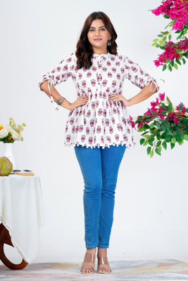 FashneAttire Casual Printed Women White Top