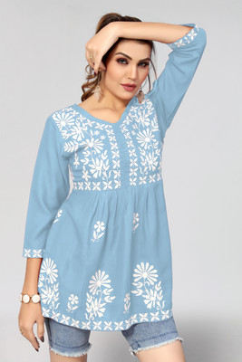 Winza Designer Women Embroidered Cape Top Kurta(Blue)